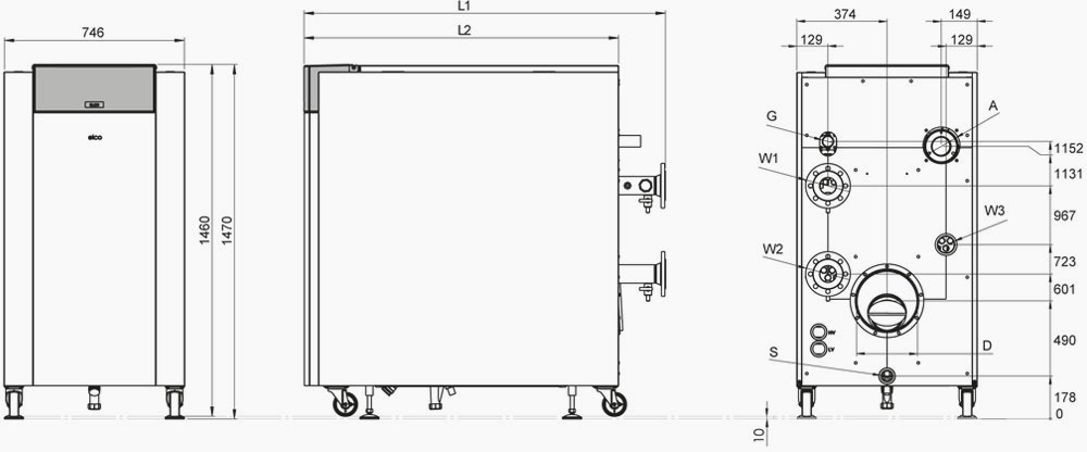 Размеры котлов Trigon XL 300-570